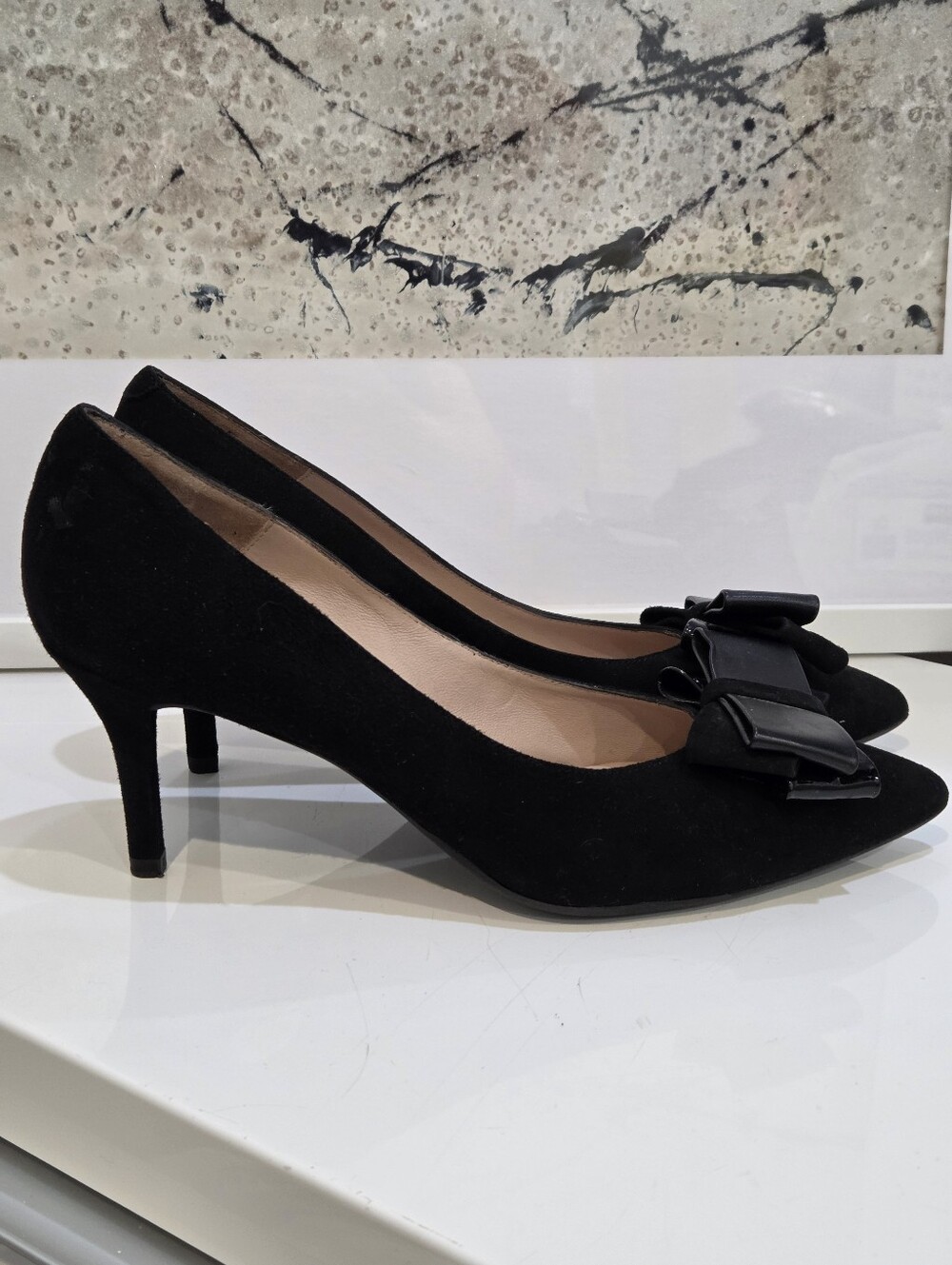 Unisa Black Pointed-Toe Flats with Bow Accent